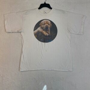 Vintage D.P. Johnson Labrador Puppy Dog Graphic T Shirt XL White 100% Cotton
